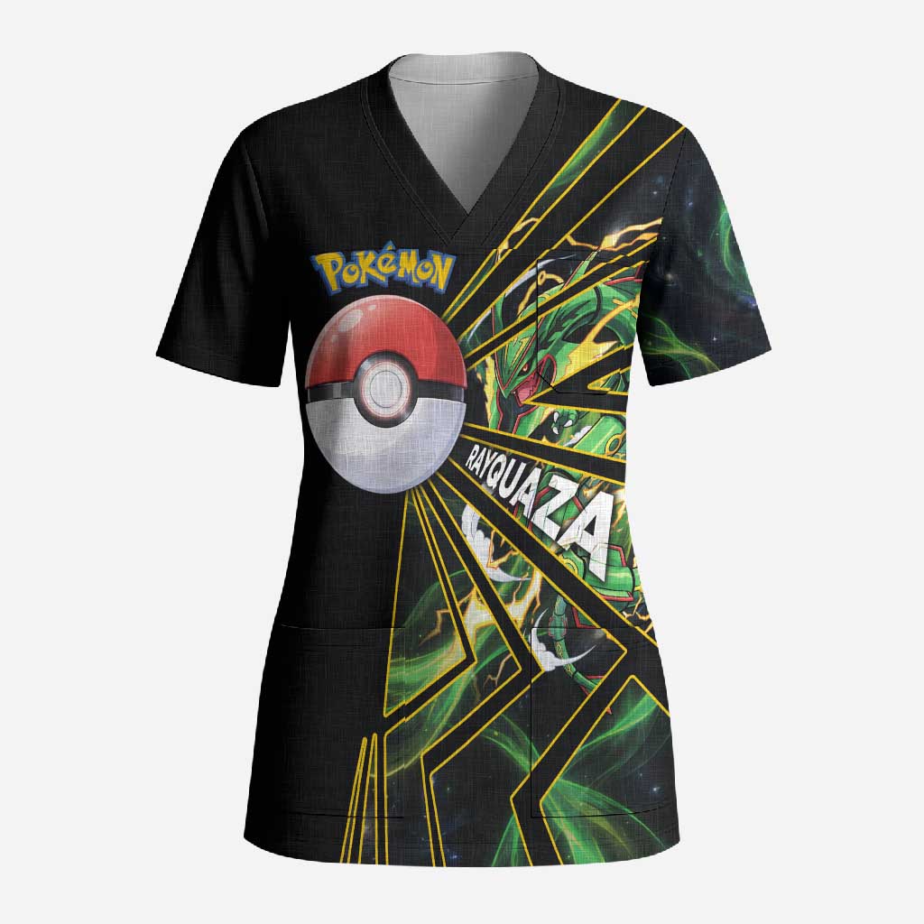 Rayquaza Poké Scrub Top Cosmic Dragon Comic Style