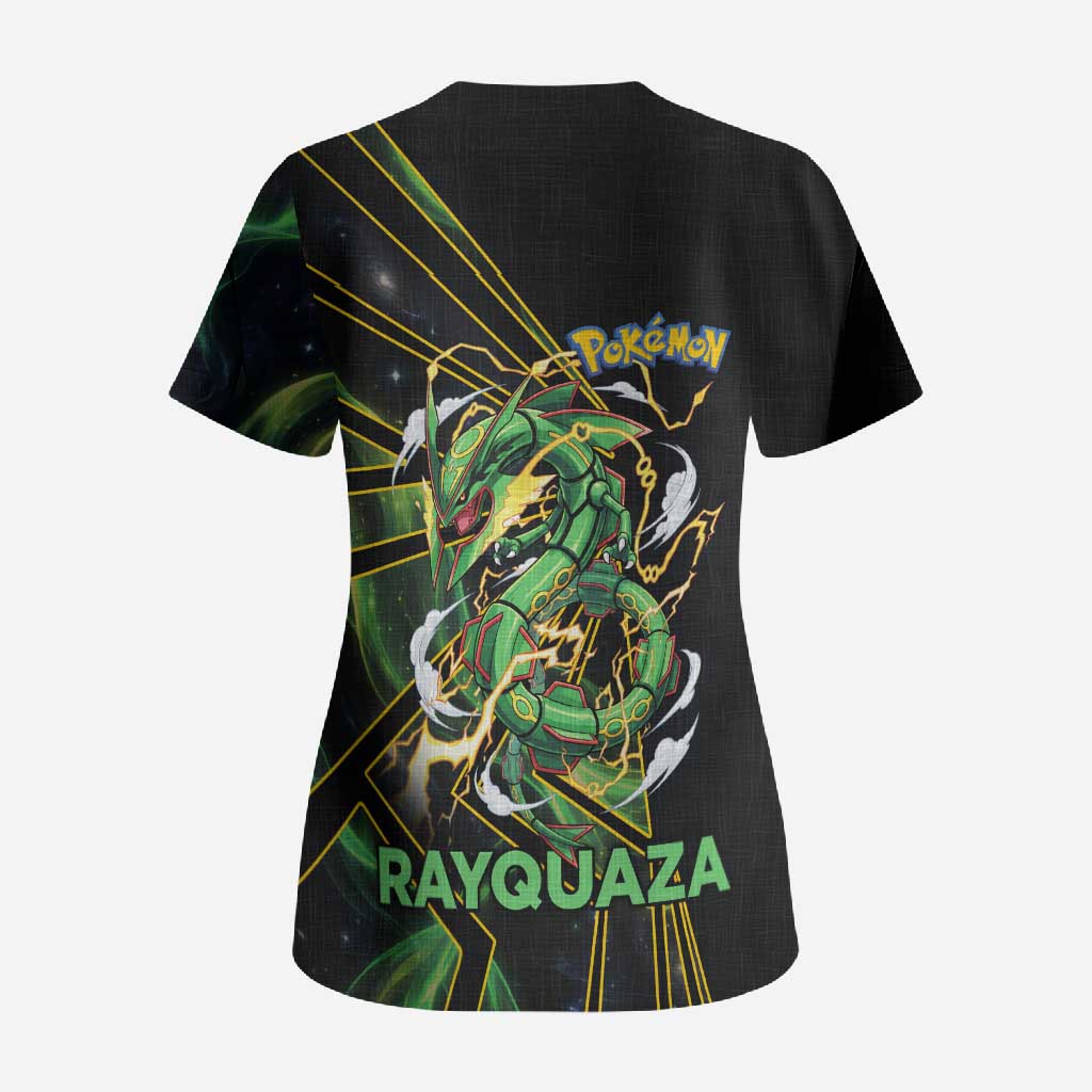 Rayquaza Poké Scrub Top Cosmic Dragon Comic Style