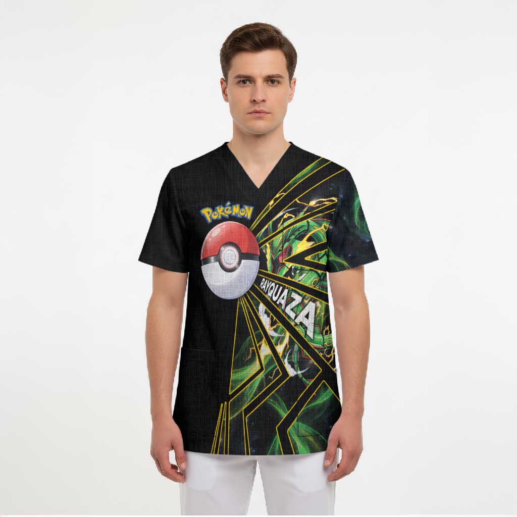 Rayquaza Poké Scrub Top Cosmic Dragon Comic Style