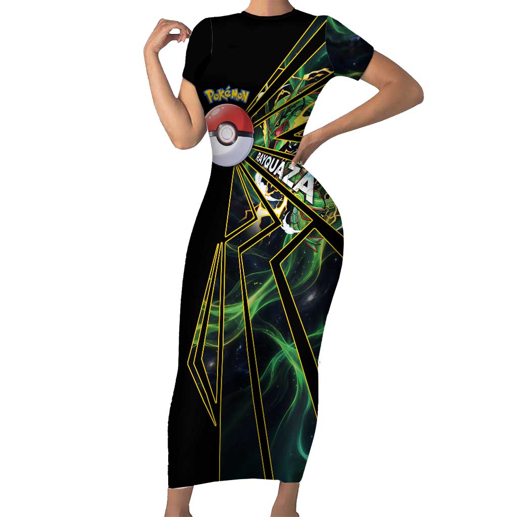 Rayquaza Poké Short Sleeve Bodycon Dress Cosmic Dragon Comic Style