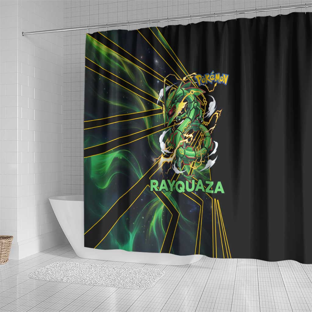 Rayquaza Poké Shower Curtain Cosmic Dragon Comic Style