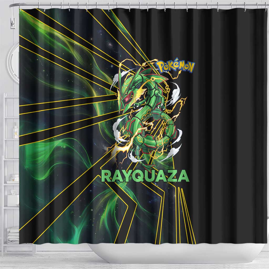 Rayquaza Poké Shower Curtain Cosmic Dragon Comic Style