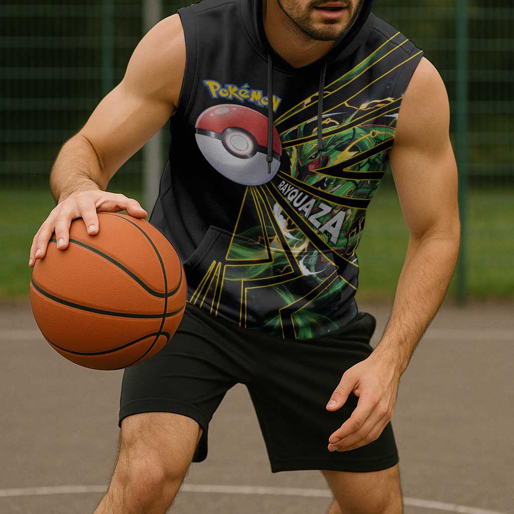 Rayquaza Poké Sleeveless Hoodie Cosmic Dragon Comic Style