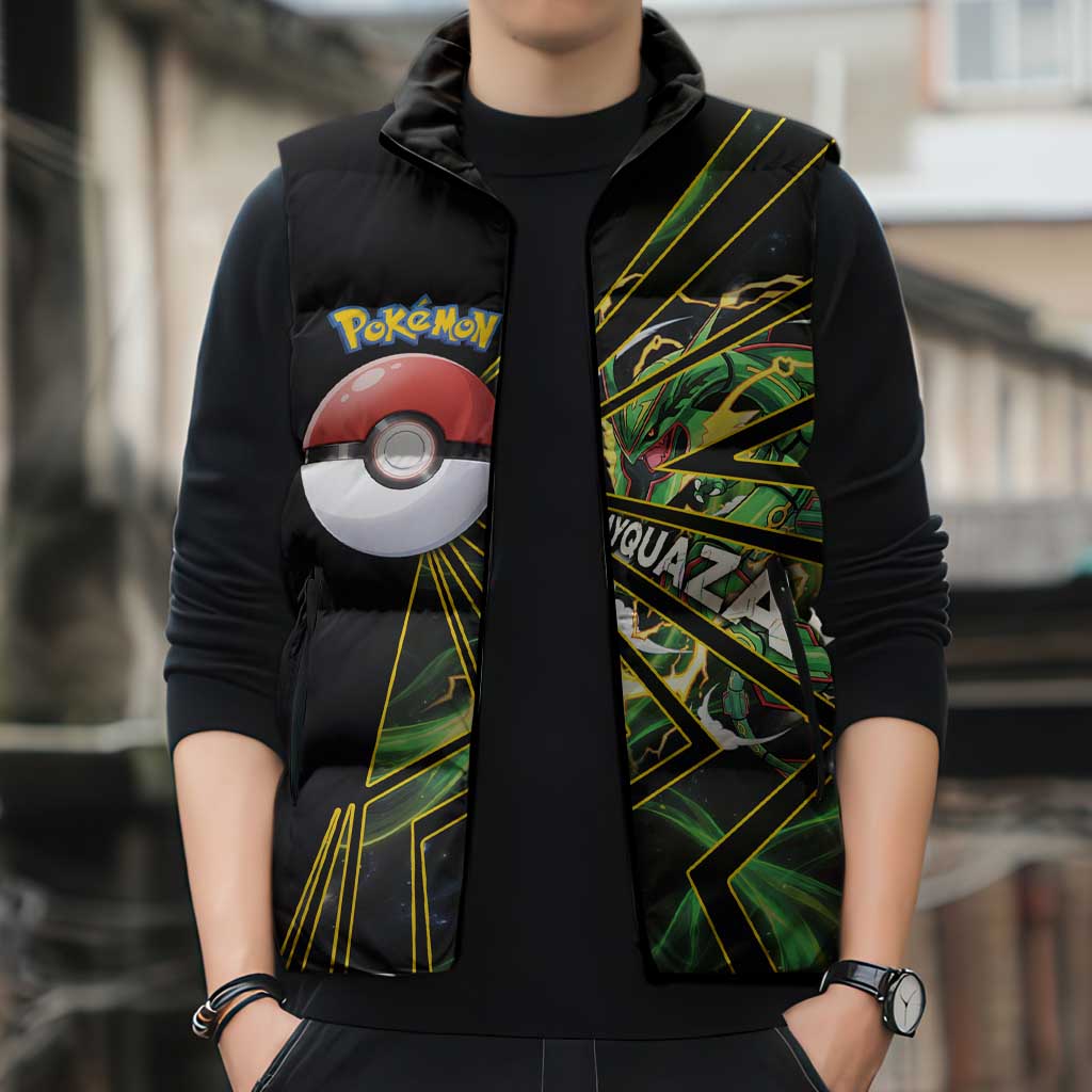 Rayquaza Poké Sleeveless Puffer Jacket Cosmic Dragon Comic Style