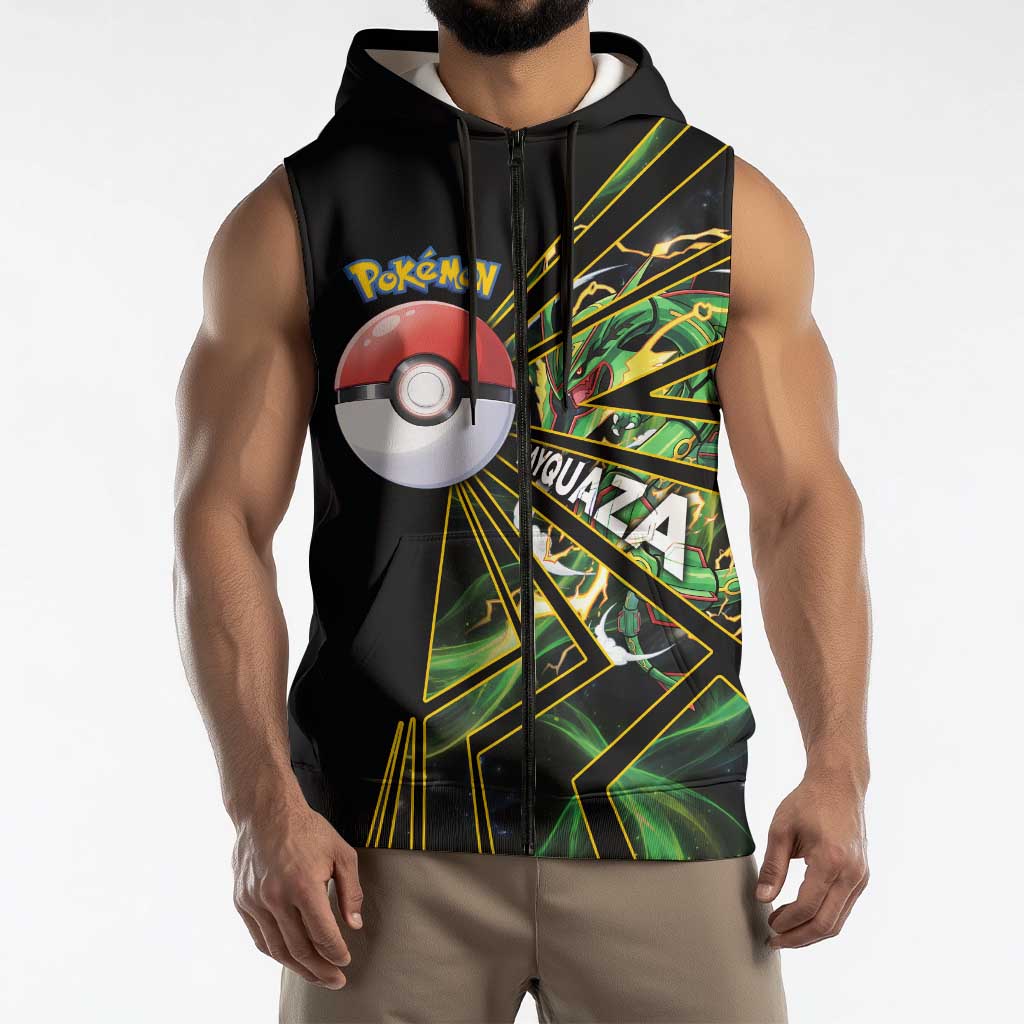 Rayquaza Poké Sleeveless Zip Hoodie Cosmic Dragon Comic Style