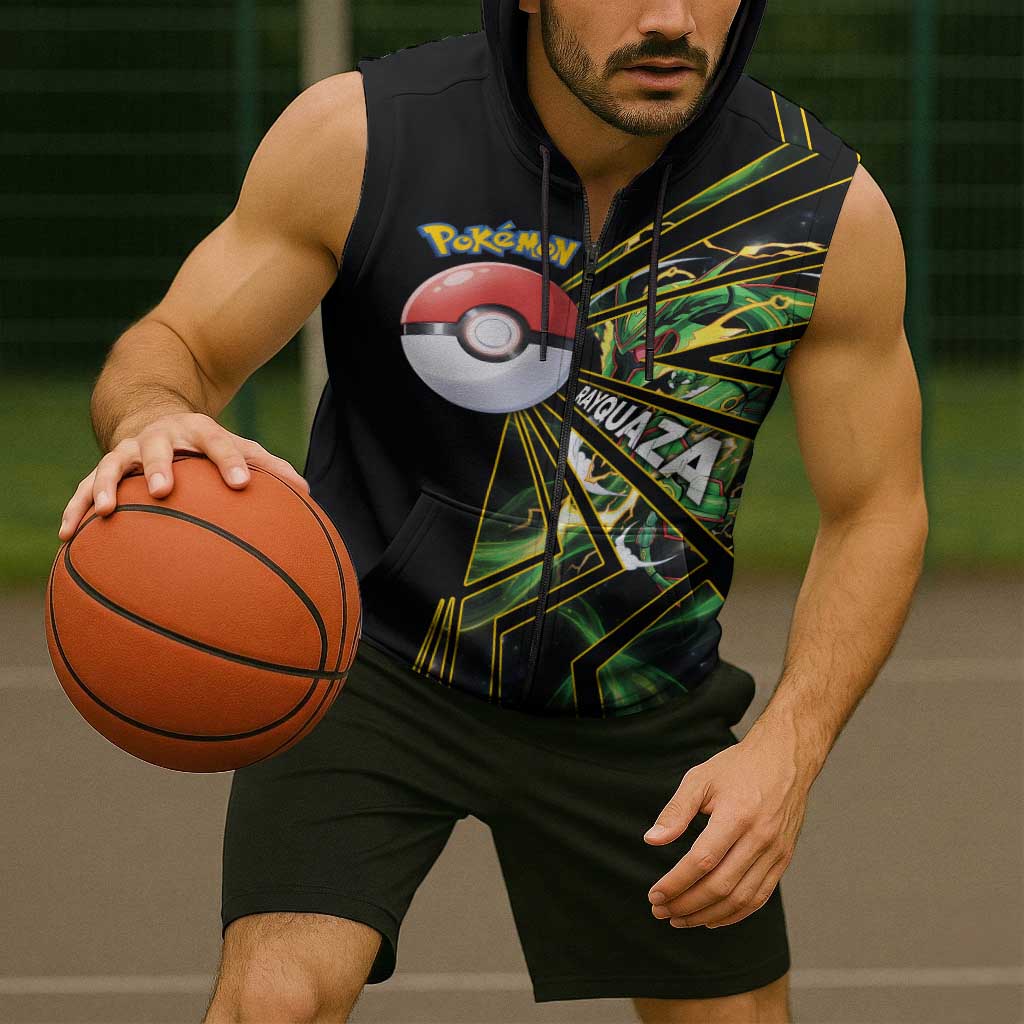 Rayquaza Poké Sleeveless Zip Hoodie Cosmic Dragon Comic Style