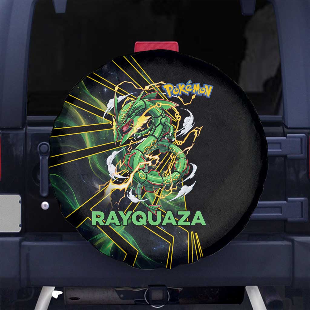 Rayquaza Poké Spare Tire Cover Cosmic Dragon Comic Style