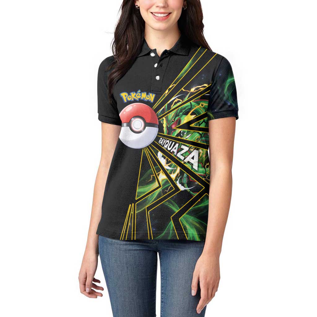 Rayquaza Poké Women Polo Shirt Cosmic Dragon Comic Style