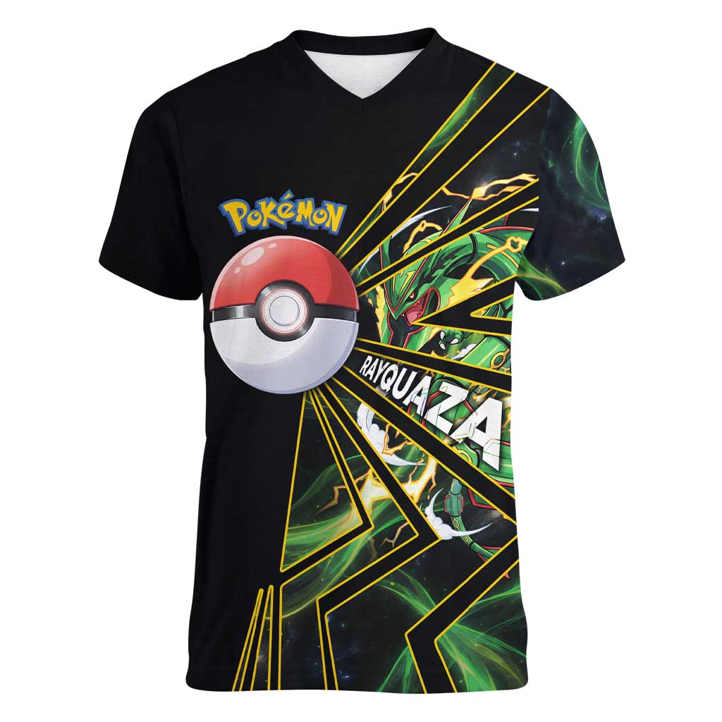 Rayquaza Poké Women V-Neck T-Shirt Cosmic Dragon Comic Style