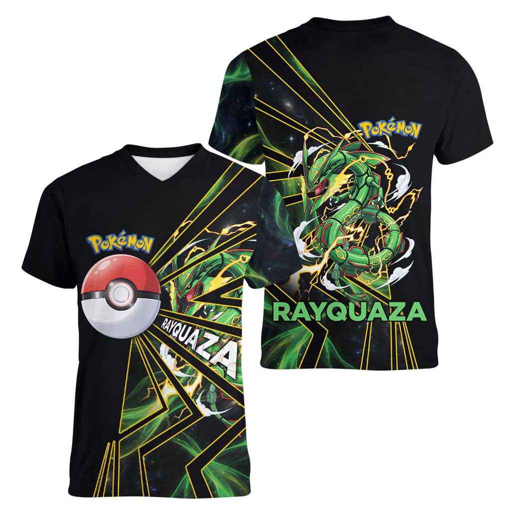 Rayquaza Poké Women V-Neck T-Shirt Cosmic Dragon Comic Style