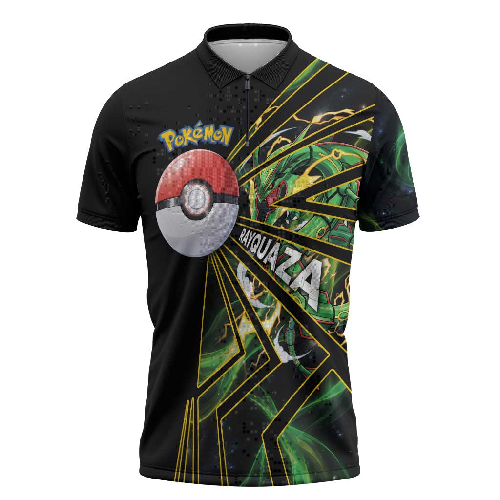 Rayquaza Poké Zipper Polo Shirt Cosmic Dragon Comic Style