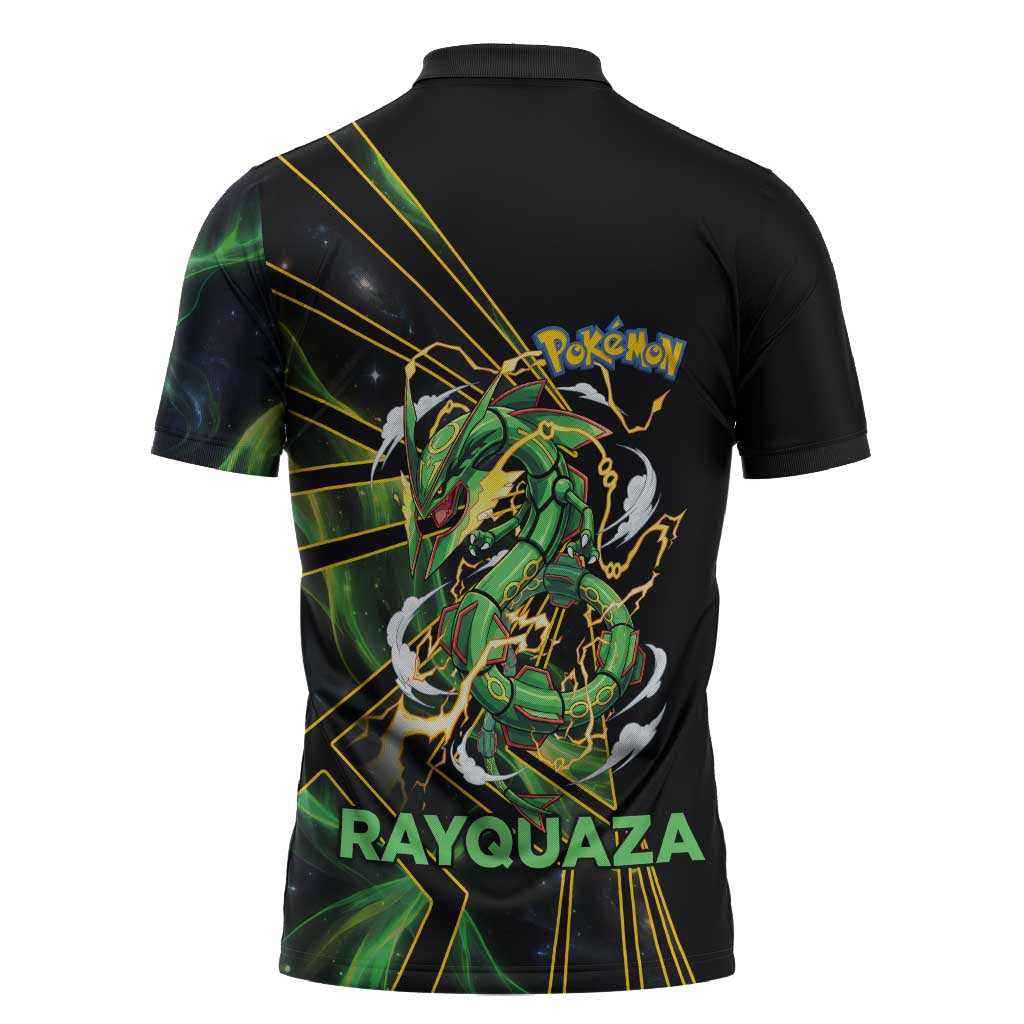 Rayquaza Poké Zipper Polo Shirt Cosmic Dragon Comic Style