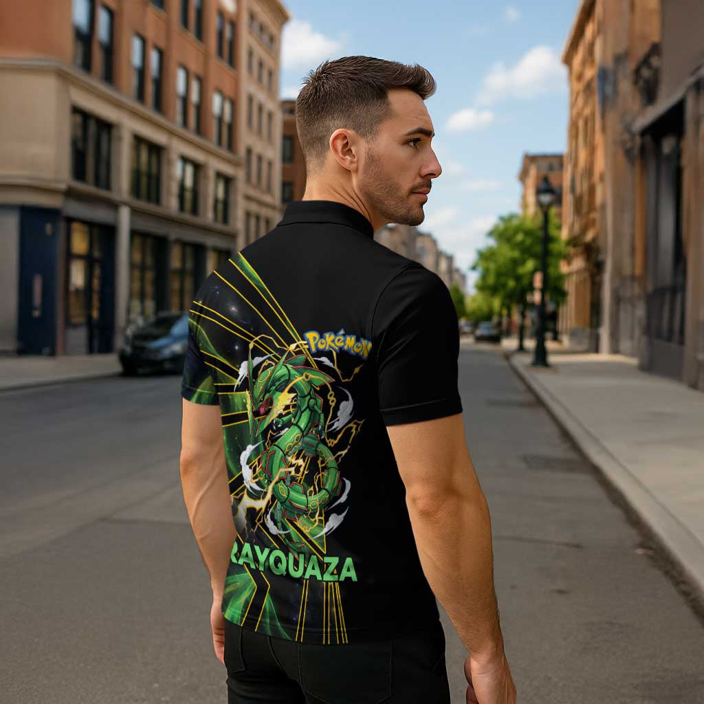 Rayquaza Poké Zipper Polo Shirt Cosmic Dragon Comic Style