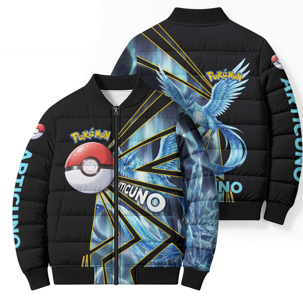 Articuno Poké Bomber Puffer Jacket Frost Crystal Comic Style