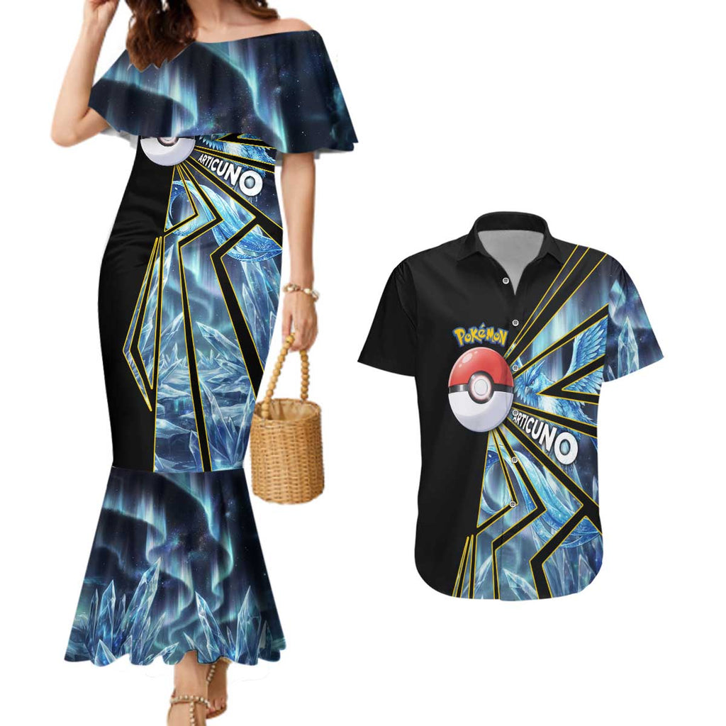 Articuno Poké Couples Matching Mermaid Dress and Hawaiian Shirt Frost Crystal Comic Style