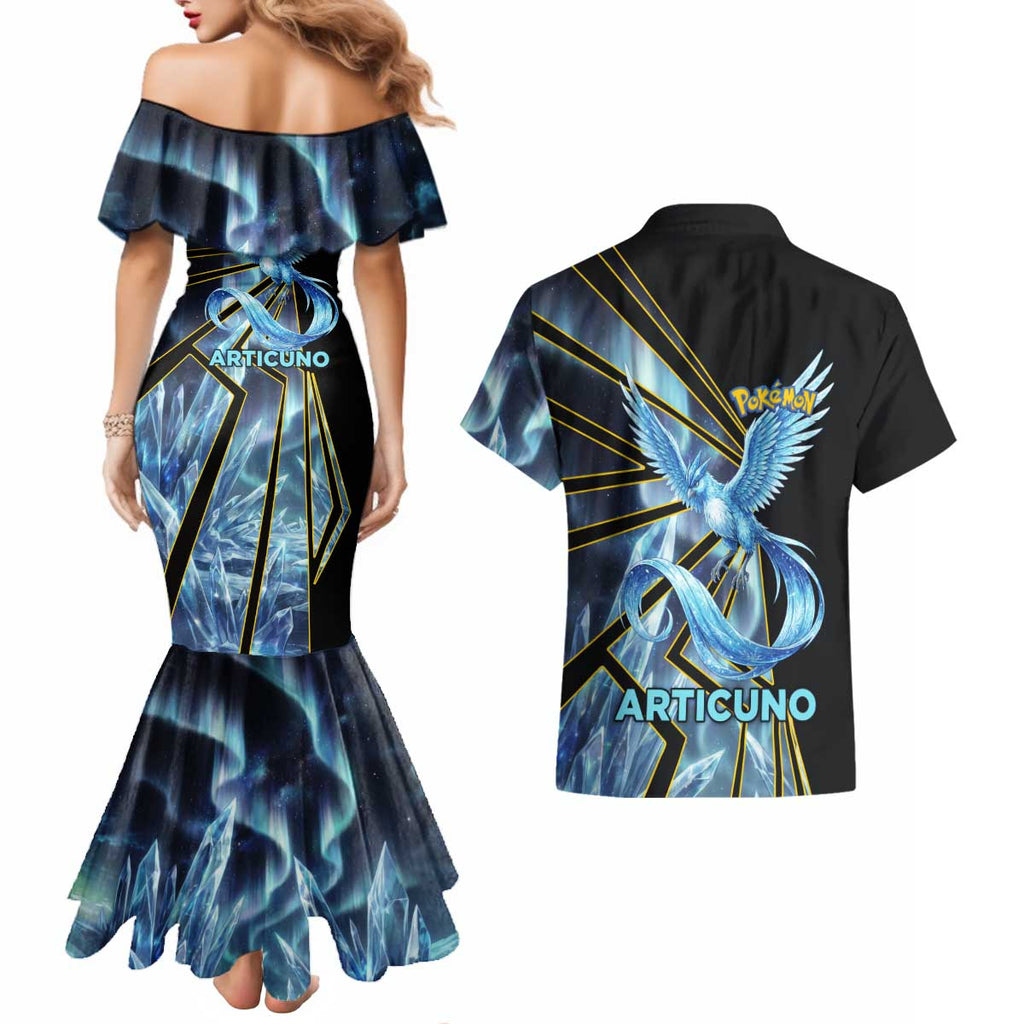 Articuno Poké Couples Matching Mermaid Dress and Hawaiian Shirt Frost Crystal Comic Style