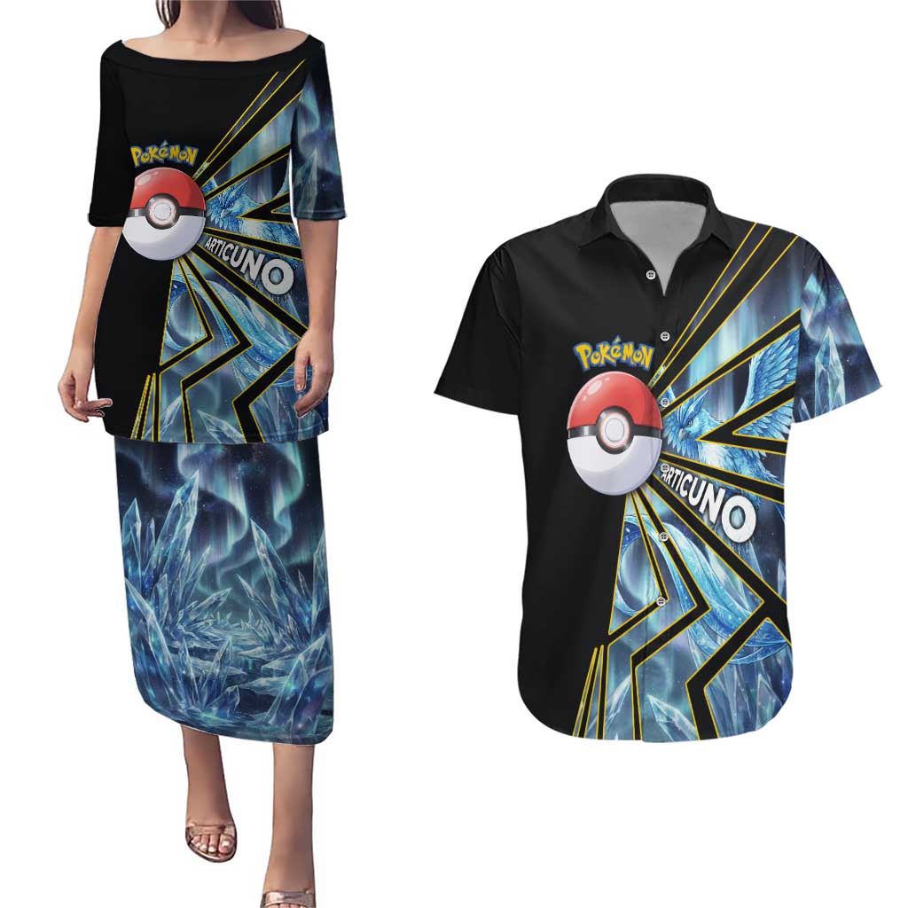 Articuno Poké Couples Matching Puletasi and Hawaiian Shirt Frost Crystal Comic Style