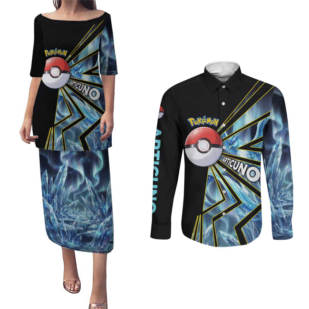 Articuno Poké Couples Matching Puletasi and Long Sleeve Button Shirt Frost Crystal Comic Style