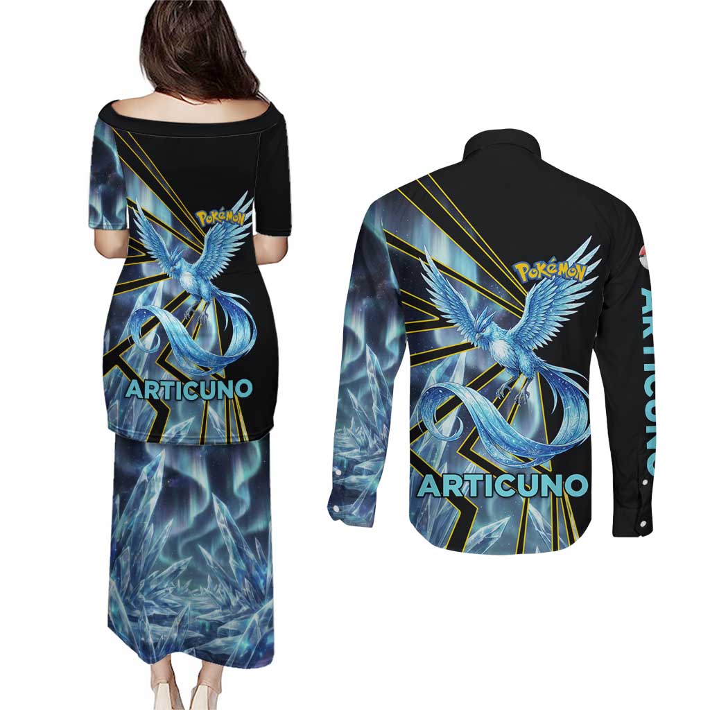 Articuno Poké Couples Matching Puletasi and Long Sleeve Button Shirt Frost Crystal Comic Style