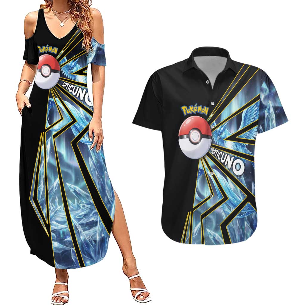 Articuno Poké Couples Matching Summer Maxi Dress and Hawaiian Shirt Frost Crystal Comic Style
