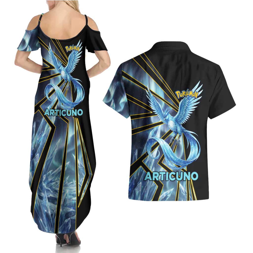 Articuno Poké Couples Matching Summer Maxi Dress and Hawaiian Shirt Frost Crystal Comic Style