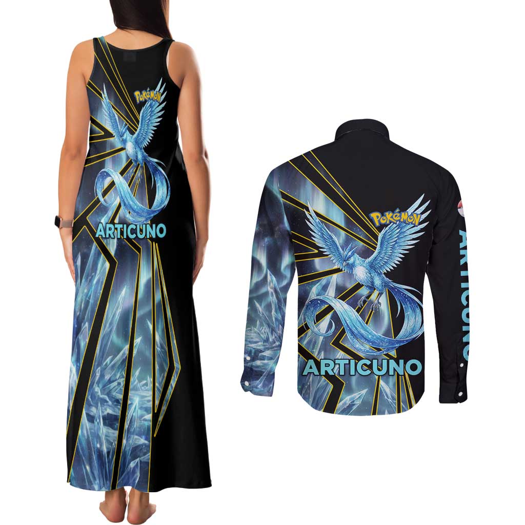 Articuno Poké Couples Matching Tank Maxi Dress and Long Sleeve Button Shirt Frost Crystal Comic Style