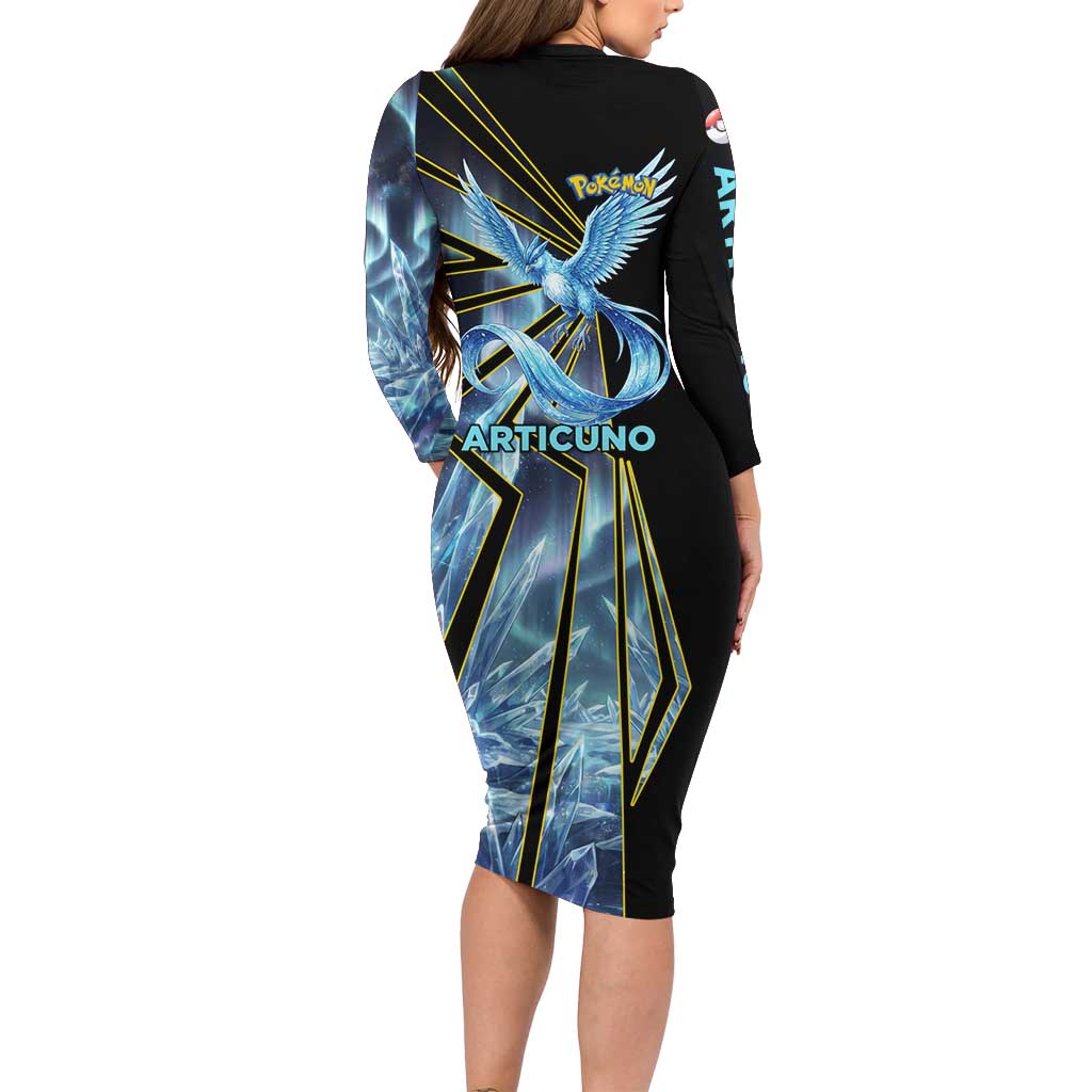 Articuno Poké Family Matching Long Sleeve Bodycon Dress and Hawaiian Shirt Frost Crystal Comic Style