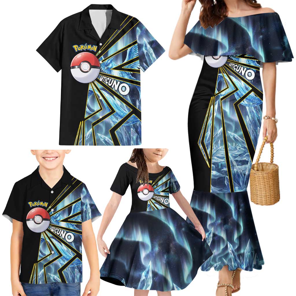 Articuno Poké Family Matching Mermaid Dress and Hawaiian Shirt Frost Crystal Comic Style