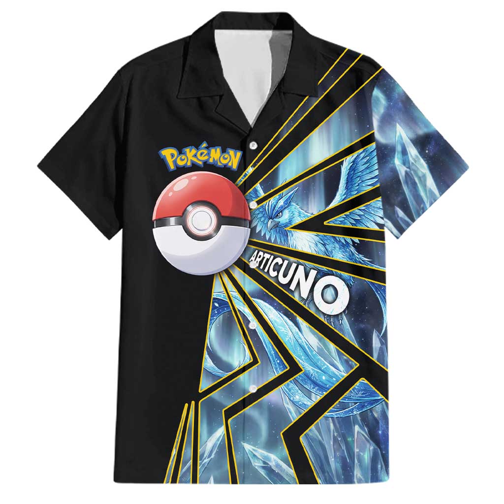 Articuno Poké Family Matching Off The Shoulder Long Sleeve Dress and Hawaiian Shirt Frost Crystal Comic Style