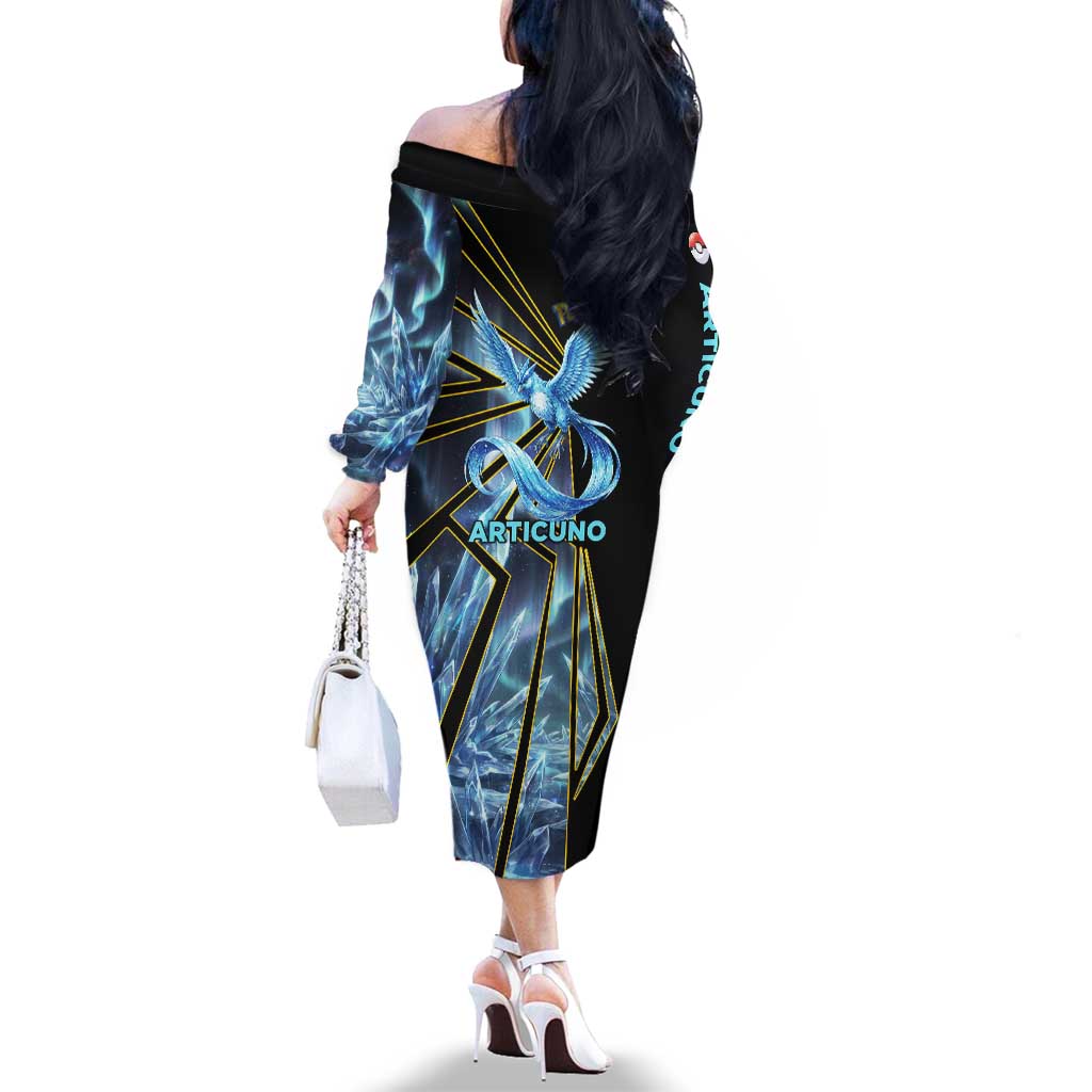 Articuno Poké Family Matching Off The Shoulder Long Sleeve Dress and Hawaiian Shirt Frost Crystal Comic Style