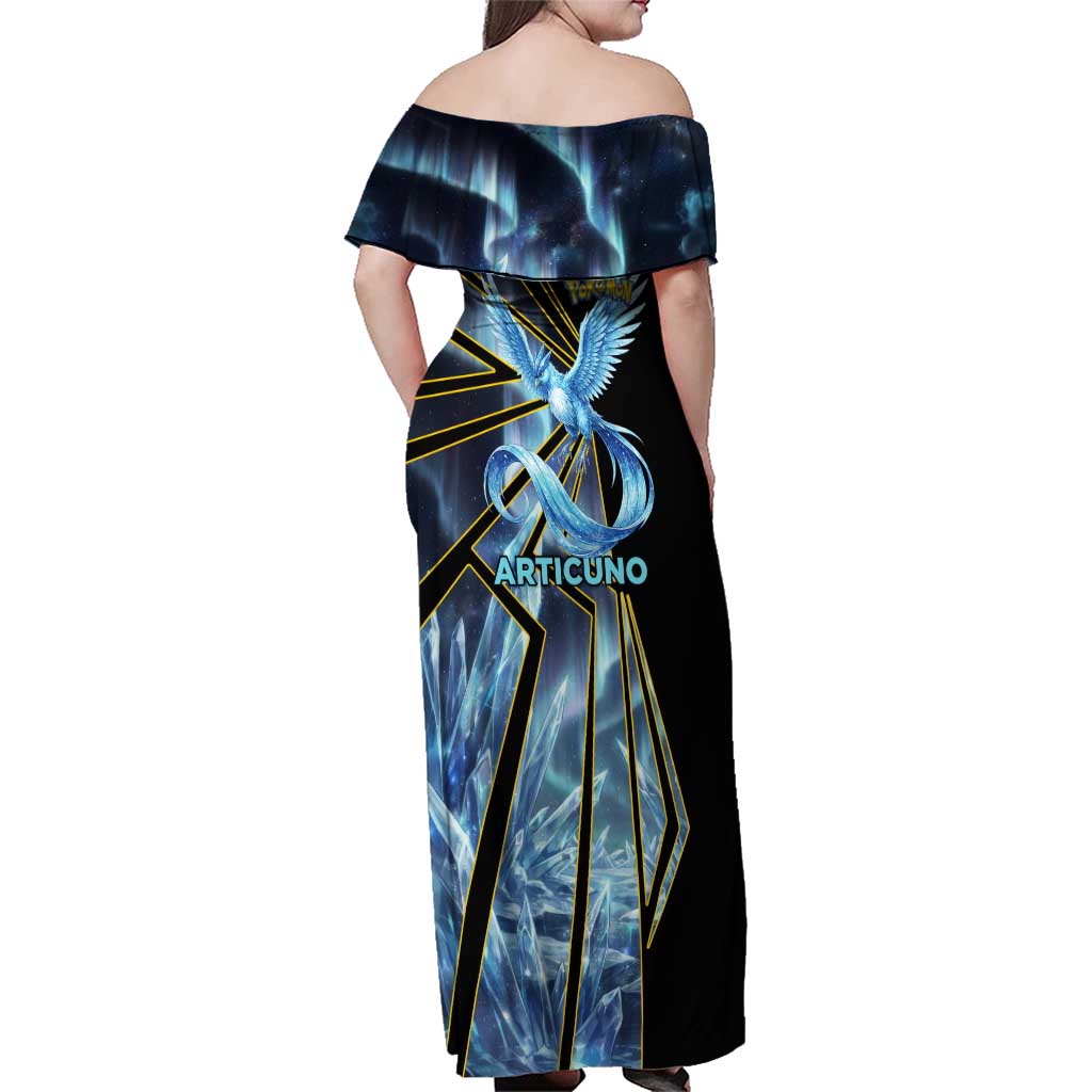 Articuno Poké Family Matching Off Shoulder Maxi Dress and Hawaiian Shirt Frost Crystal Comic Style