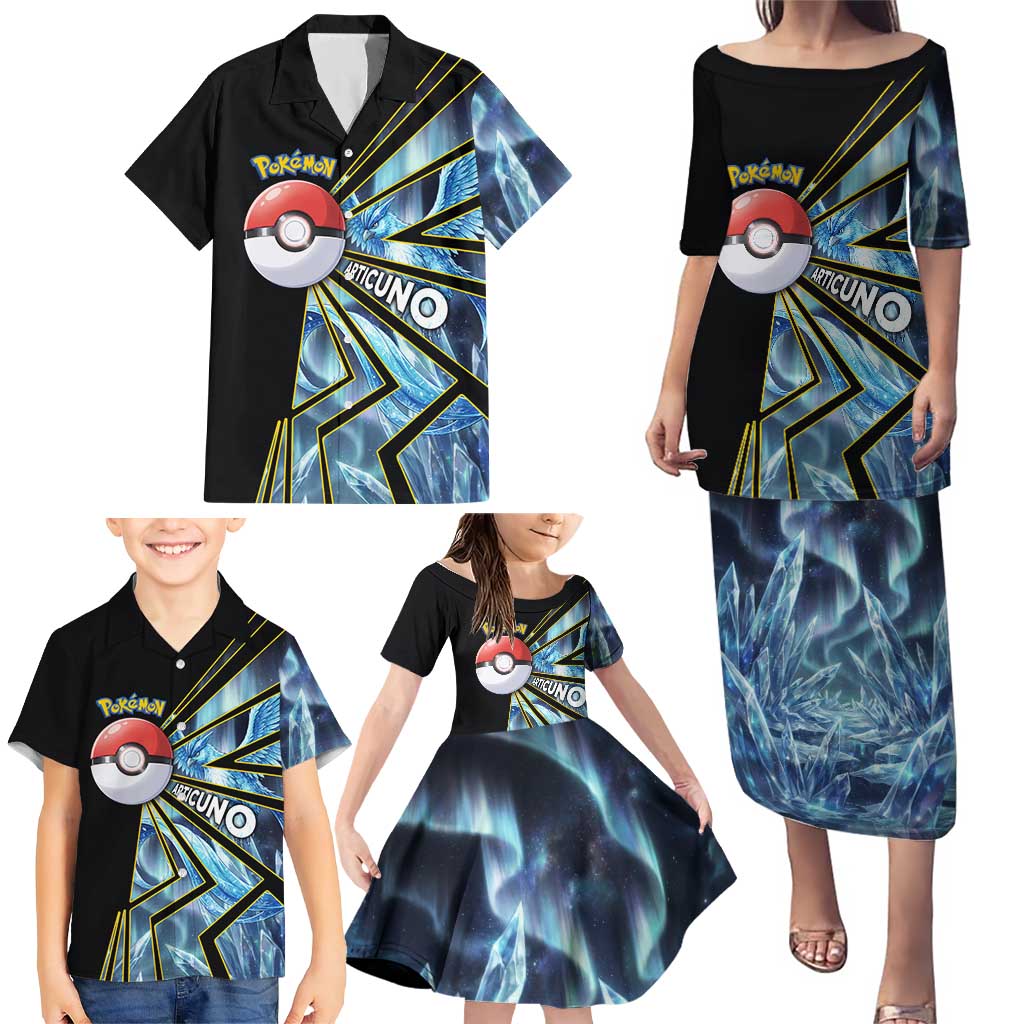 Articuno Poké Family Matching Puletasi and Hawaiian Shirt Frost Crystal Comic Style