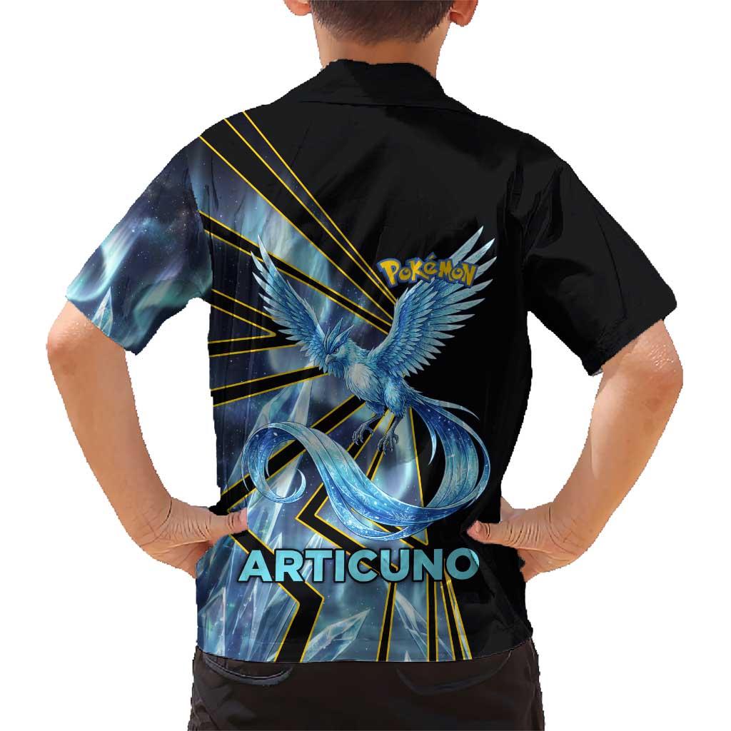 Articuno Poké Family Matching Short Sleeve Bodycon Dress and Hawaiian Shirt Frost Crystal Comic Style