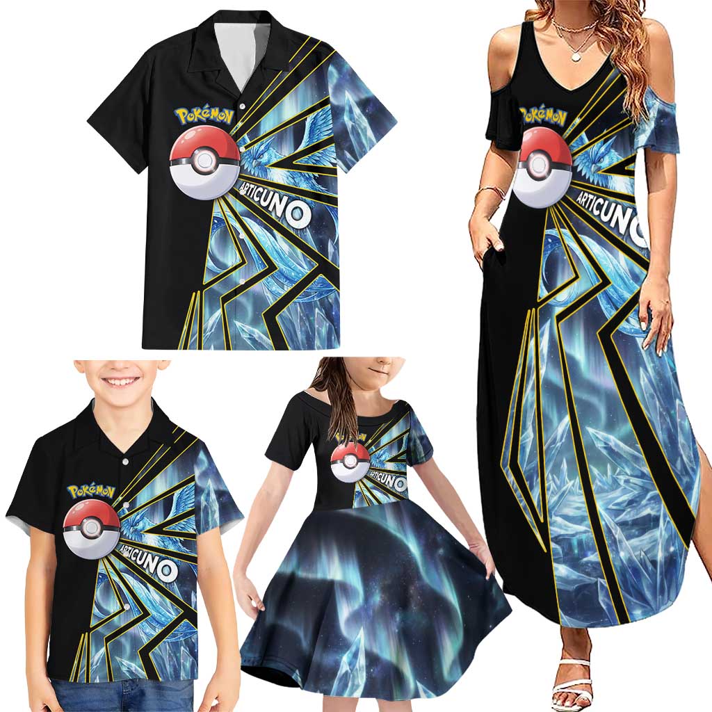 Articuno Poké Family Matching Summer Maxi Dress and Hawaiian Shirt Frost Crystal Comic Style