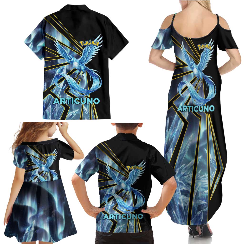 Articuno Poké Family Matching Summer Maxi Dress and Hawaiian Shirt Frost Crystal Comic Style