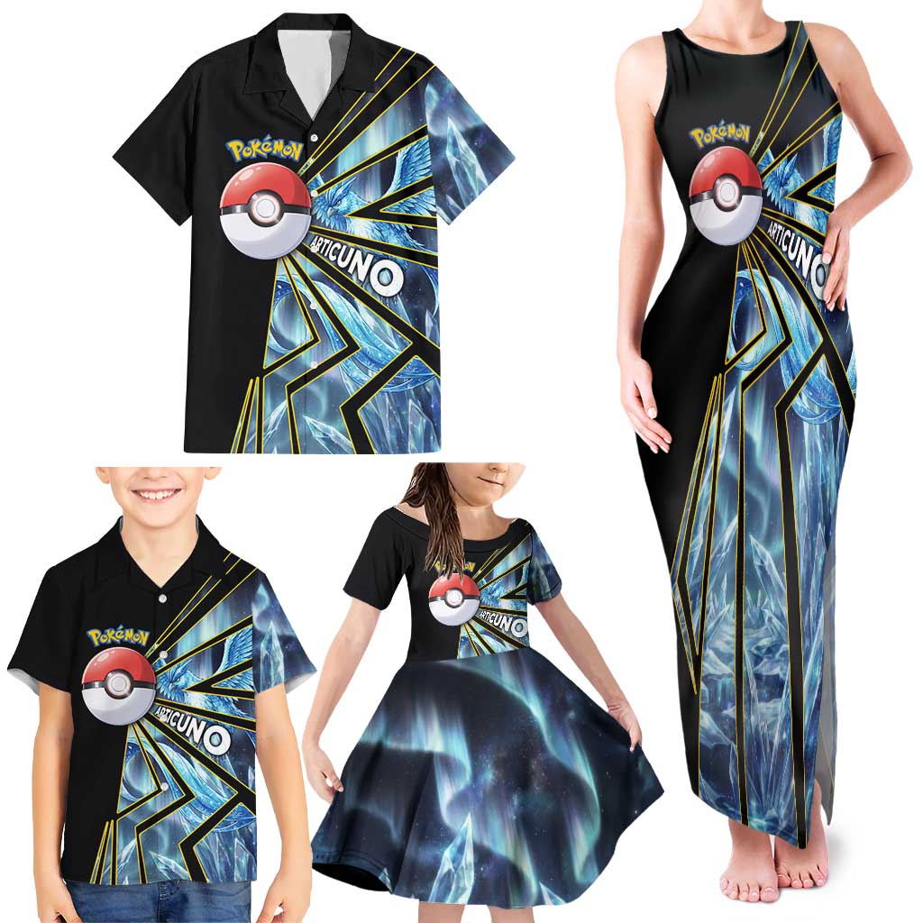 Articuno Poké Family Matching Tank Maxi Dress and Hawaiian Shirt Frost Crystal Comic Style