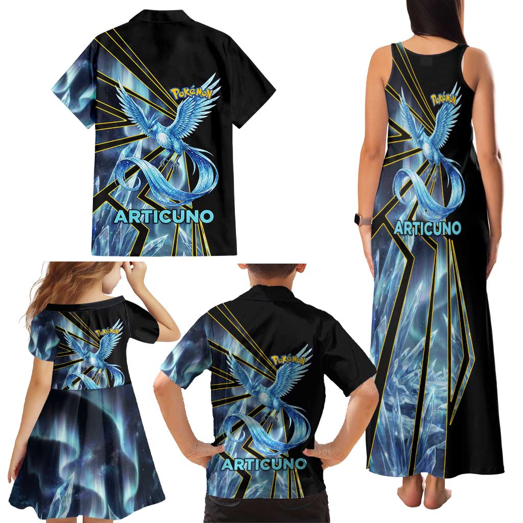 Articuno Poké Family Matching Tank Maxi Dress and Hawaiian Shirt Frost Crystal Comic Style