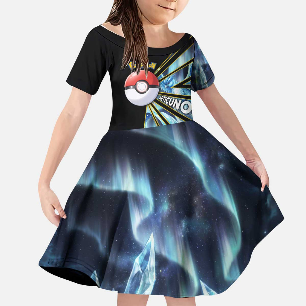 Articuno Poké Kid Short Sleeve Dress Frost Crystal Comic Style