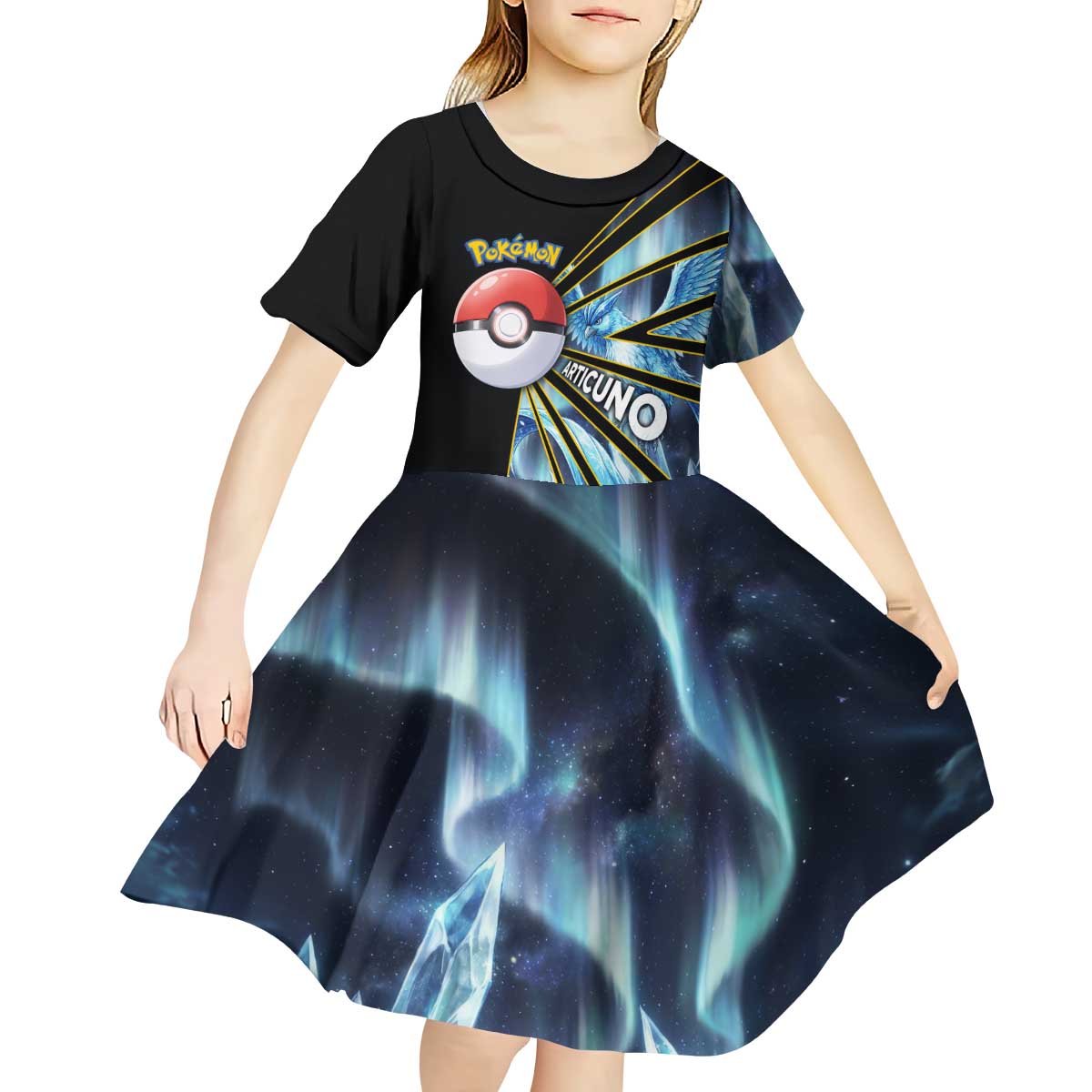 Articuno Poké Kid Short Sleeve Dress Frost Crystal Comic Style