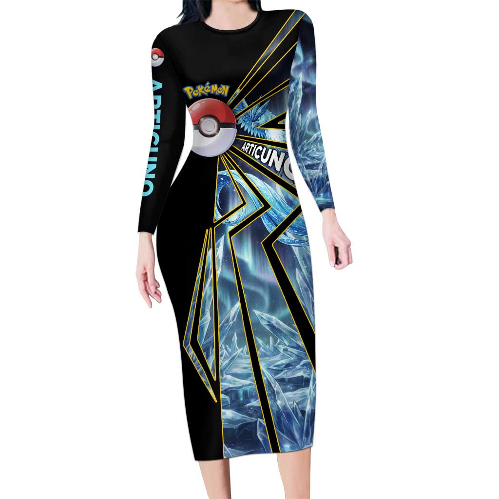 Articuno Poké Long Sleeve Bodycon Dress Frost Crystal Comic Style