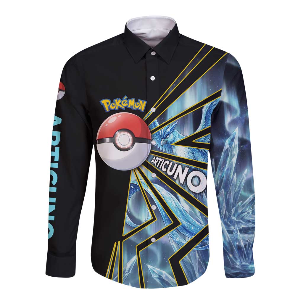 Articuno Poké Long Sleeve Button Shirt Frost Crystal Comic Style