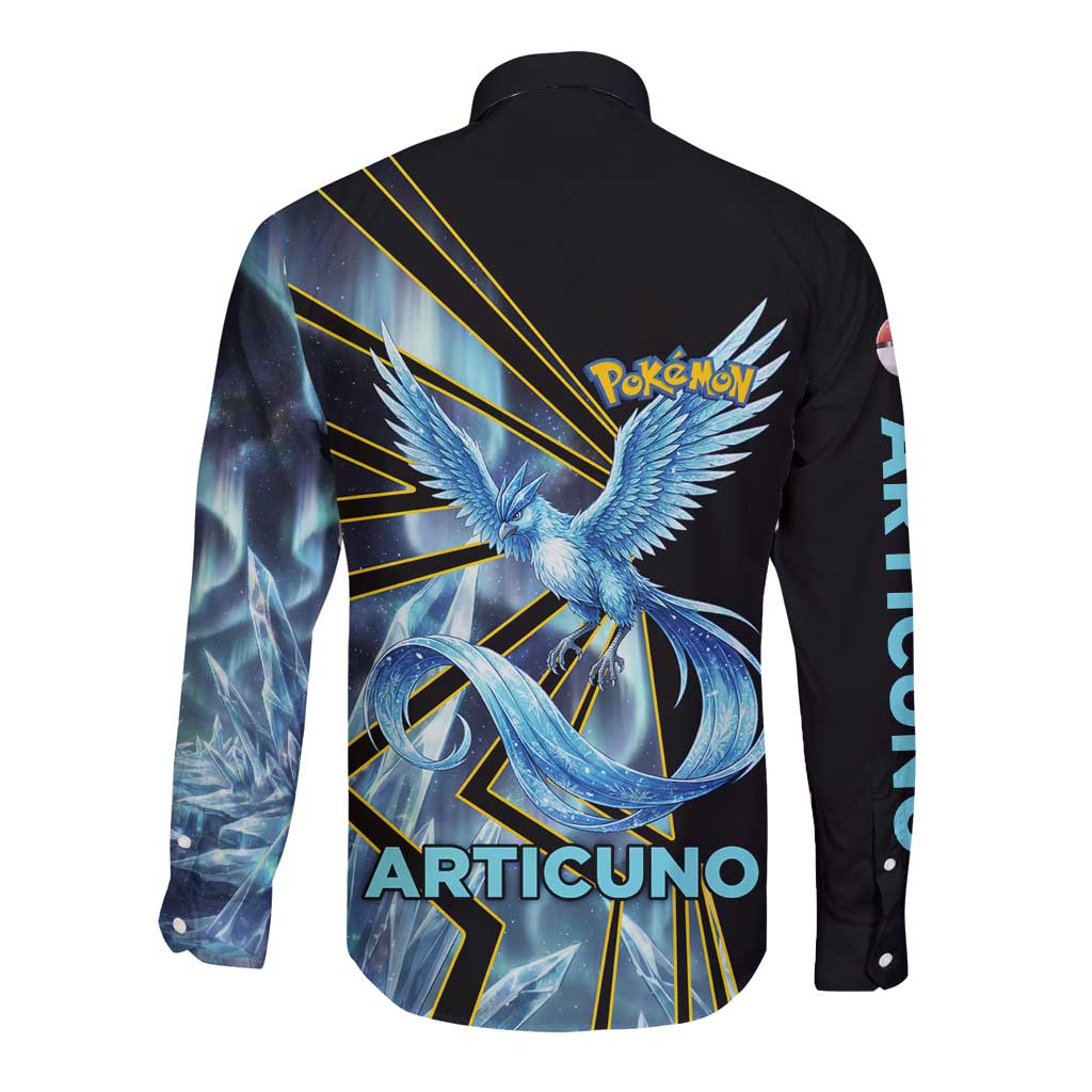 Articuno Poké Long Sleeve Button Shirt Frost Crystal Comic Style