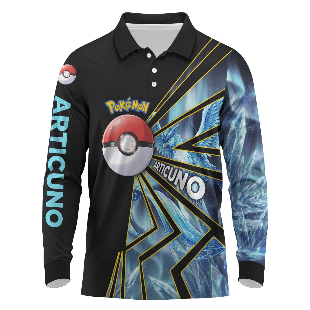 Articuno Poké Long Sleeve Polo Shirt Frost Crystal Comic Style