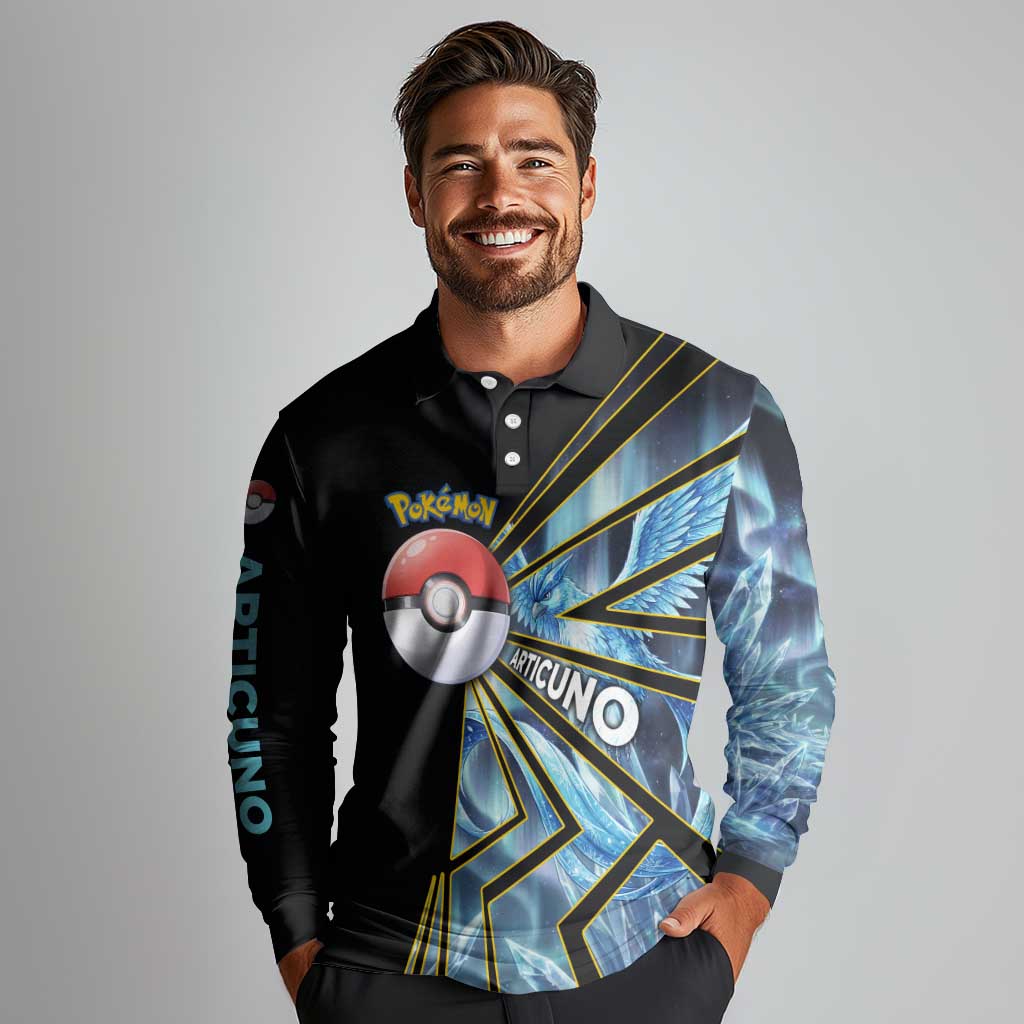 Articuno Poké Long Sleeve Polo Shirt Frost Crystal Comic Style