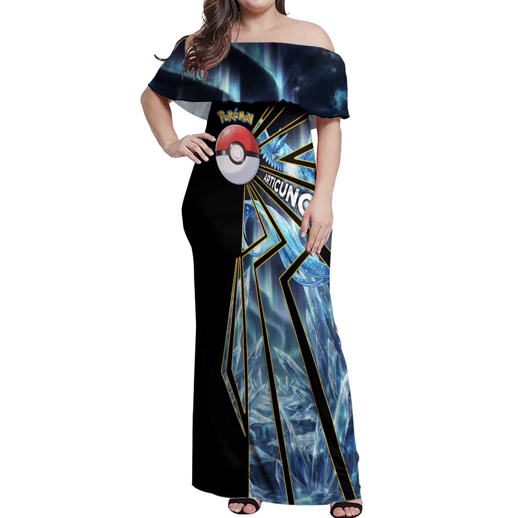 Articuno Poké Off Shoulder Maxi Dress Frost Crystal Comic Style