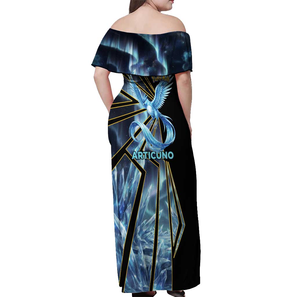 Articuno Poké Off Shoulder Maxi Dress Frost Crystal Comic Style