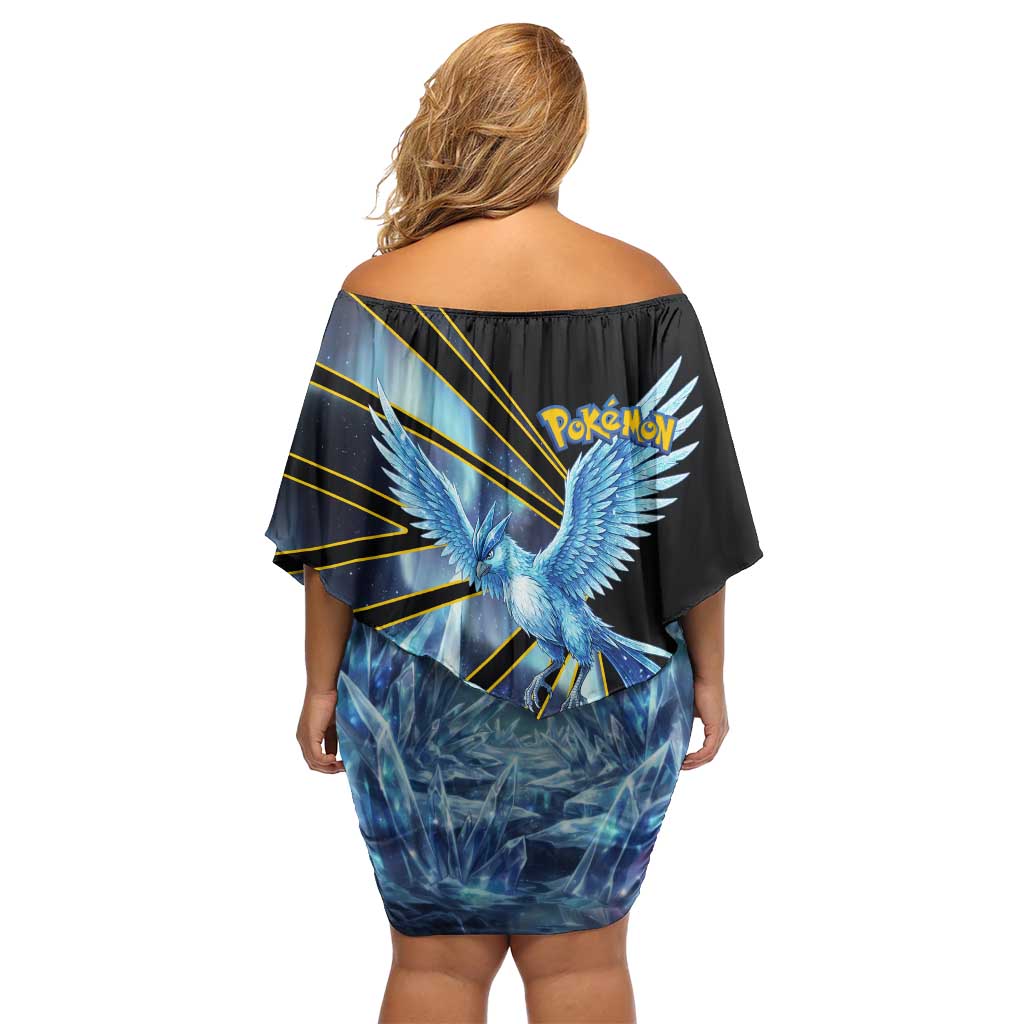 Articuno Poké Off Shoulder Short Dress Frost Crystal Comic Style