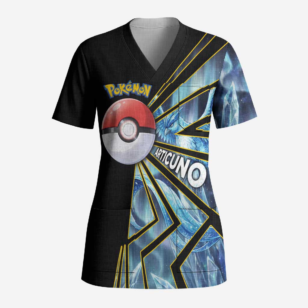 Articuno Poké Scrub Top Frost Crystal Comic Style