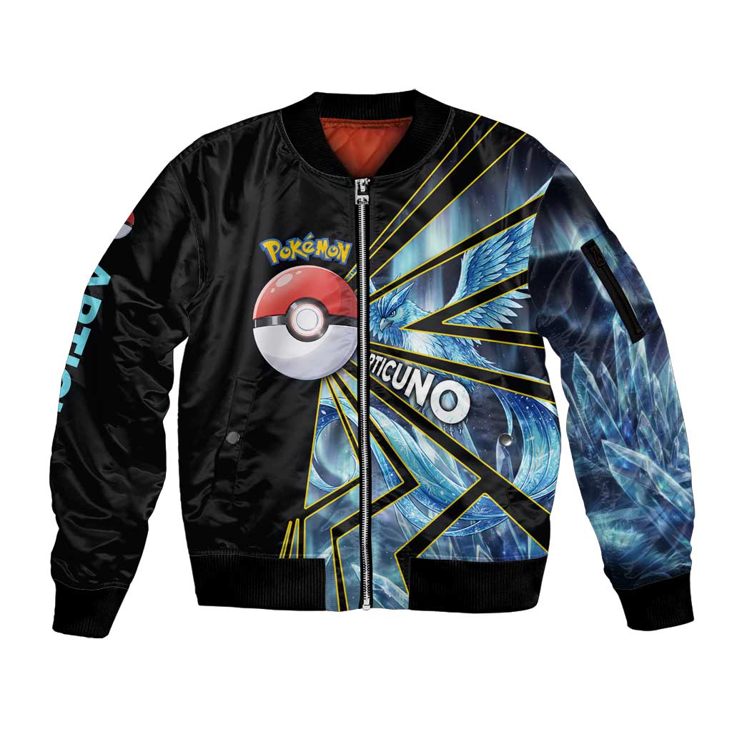 Articuno Poké Sleeve Zip Bomber Jacket Frost Crystal Comic Style