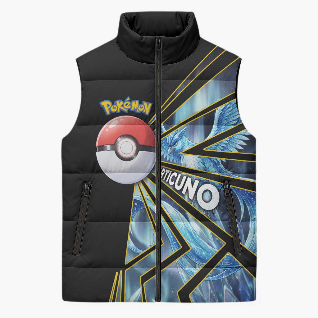 Articuno Poké Sleeveless Puffer Jacket Frost Crystal Comic Style